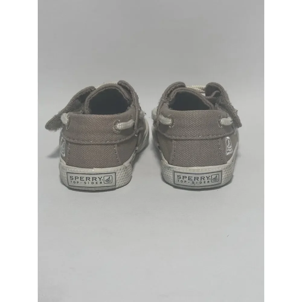 Sperry Top-Sider Baby/Toddler Boat Shoes Tan Canvas Size 1M Hook&eye Closure